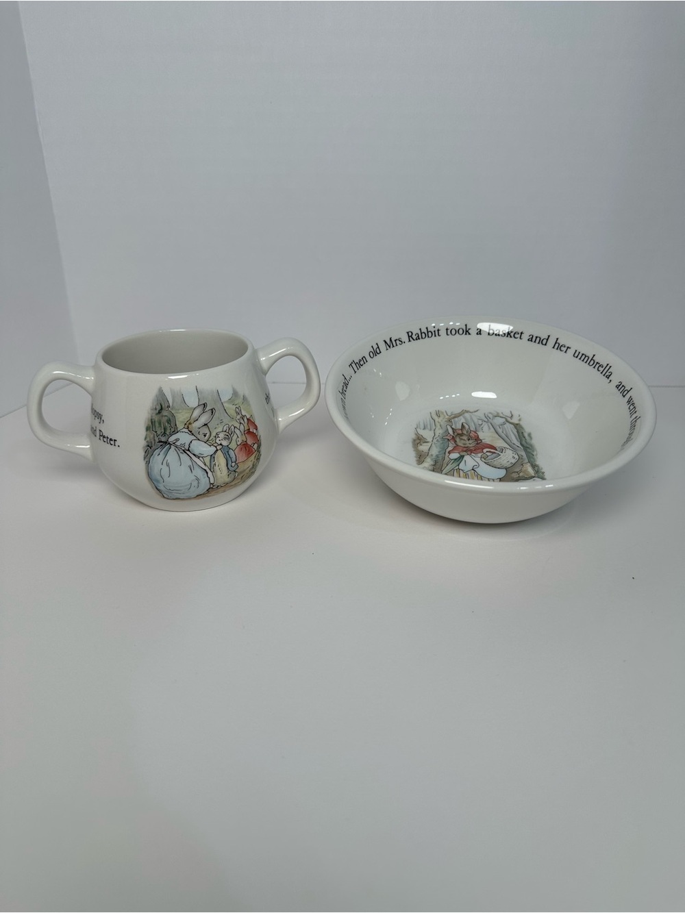 Beatrix Potter Peter Rabbit Nursery Bowl & Two-Handled Cup - White/Cream